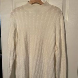 Lands End white	plus size 2x	mock  turtle neck cable sweater